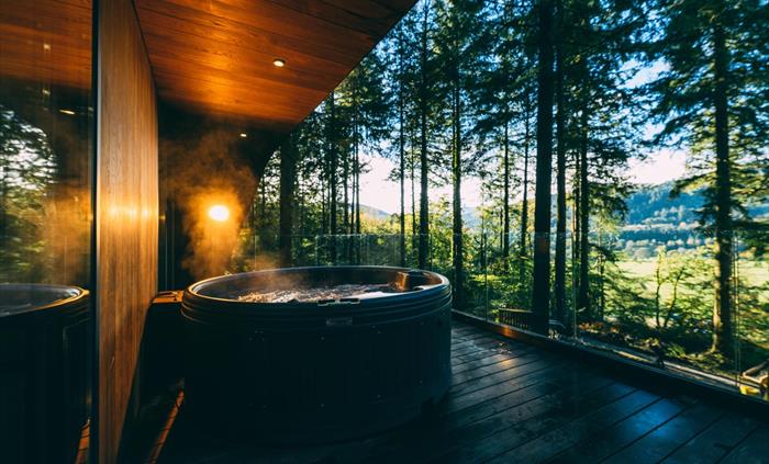 Hot tub with forest views